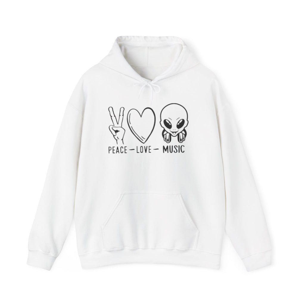 Peace Love Music Hoodie — Alien DJ Graphic Pullover