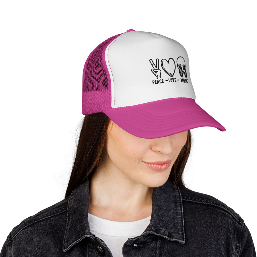Peace Love Music Trucker Cap – Retro Festival Hat