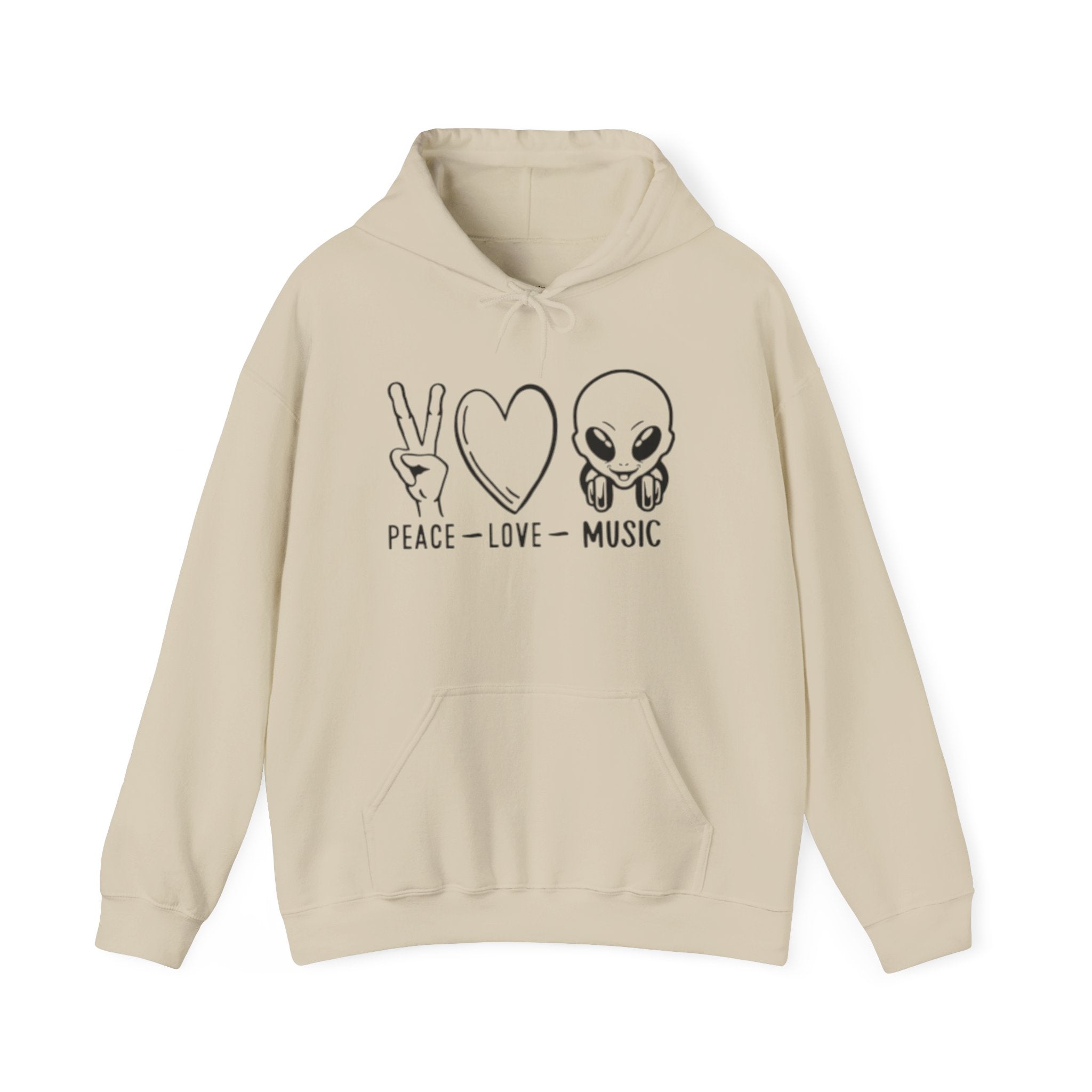 Peace Love Music Hoodie — Alien DJ Graphic Pullover