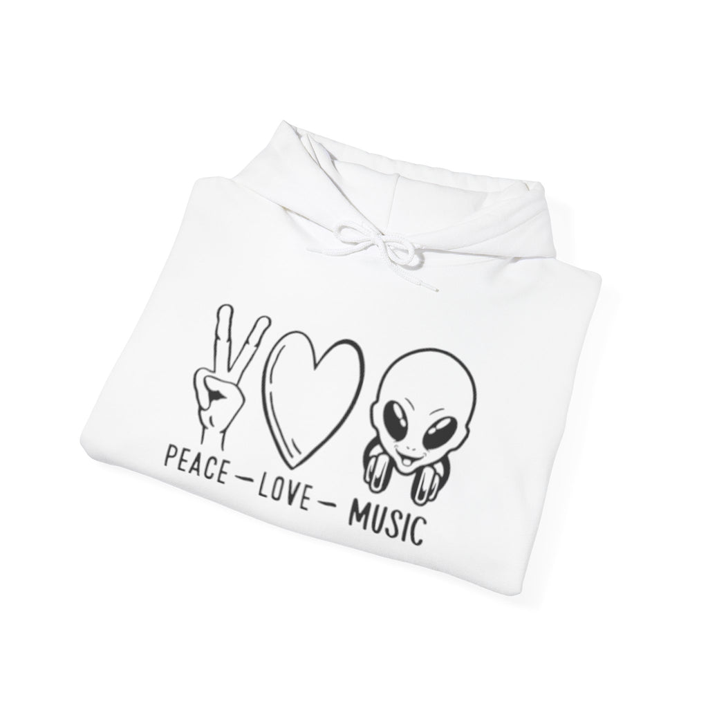 Peace Love Music Hoodie — Alien DJ Graphic Pullover