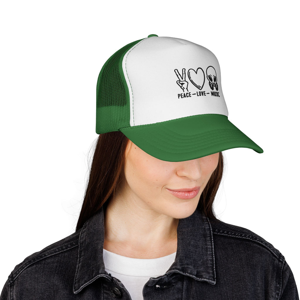 Peace Love Music Trucker Cap – Retro Festival Hat