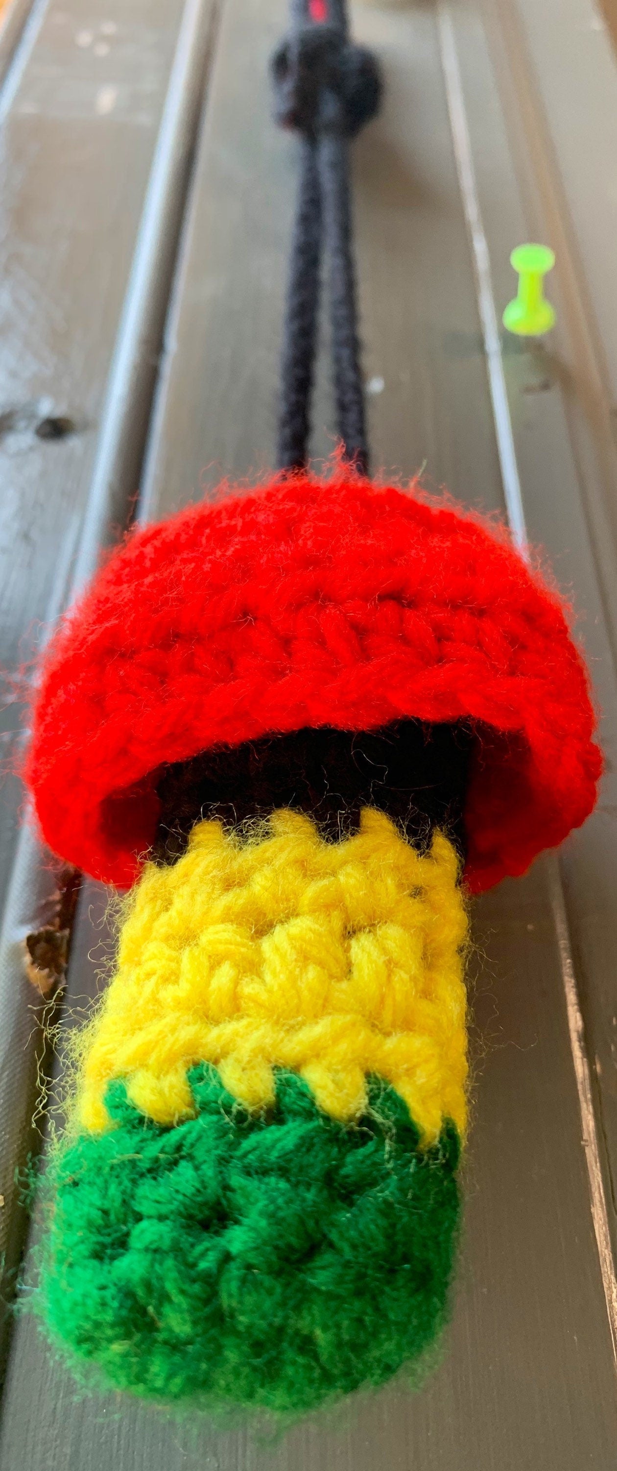 Handmade Rasta Mushroom Lighter Leash Necklace | Handmade Rasta Mushroom Chapstick Holder Necklace