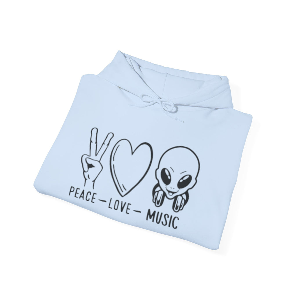 Peace Love Music Hoodie — Alien DJ Graphic Pullover