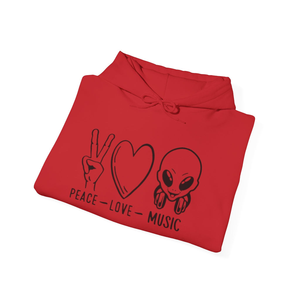 Peace Love Music Hoodie — Alien DJ Graphic Pullover