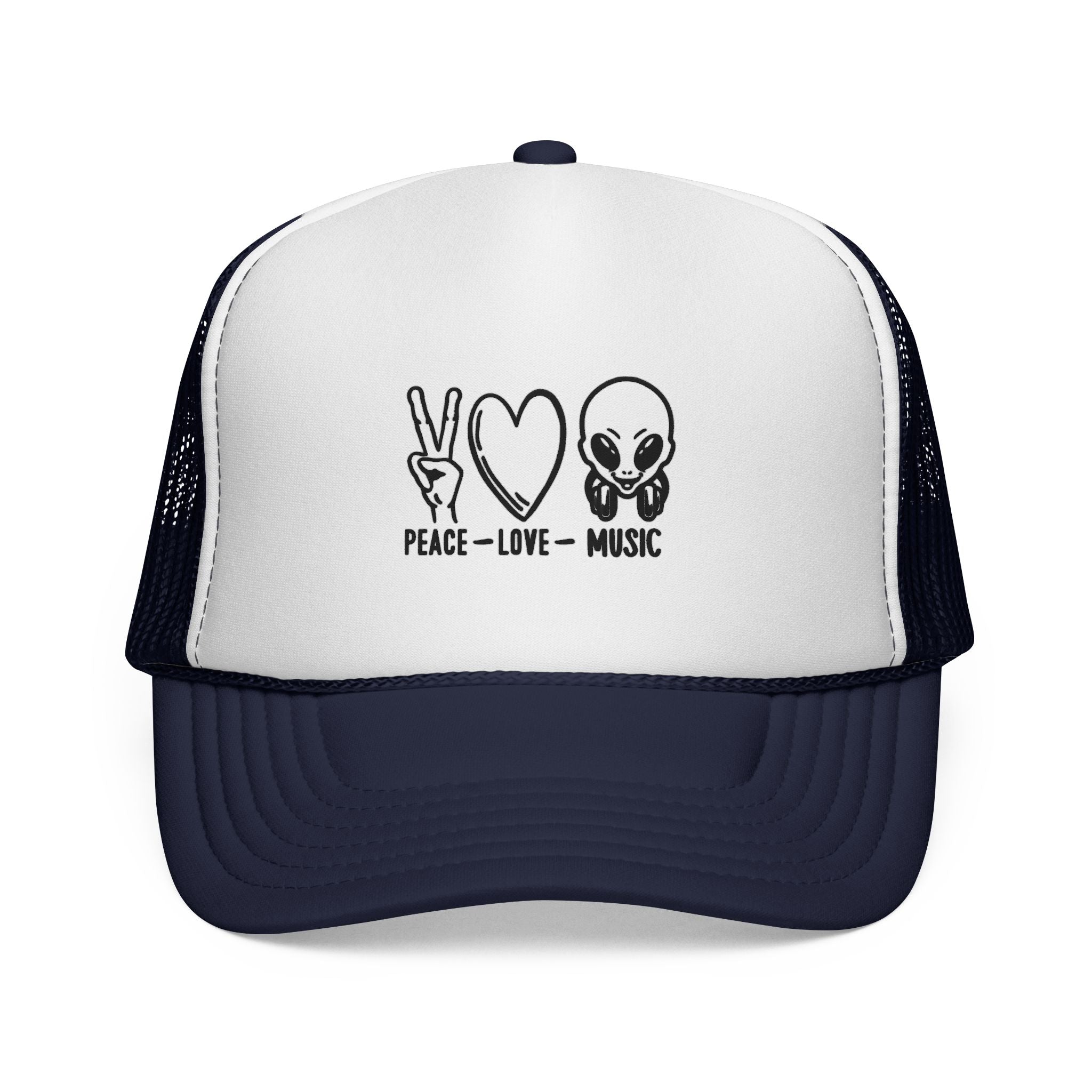 Peace Love Music Trucker Cap – Retro Festival Hat