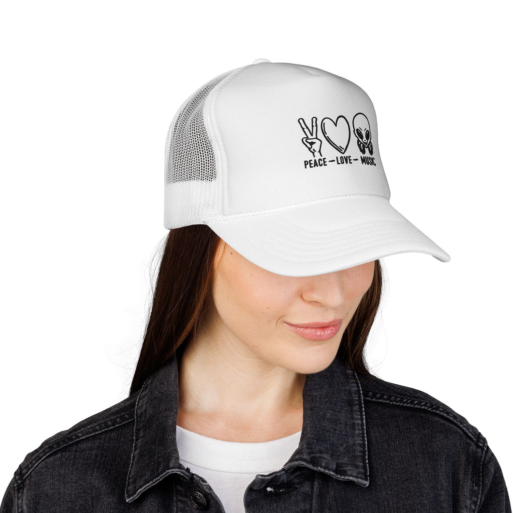 Peace Love Music Trucker Cap – Retro Festival Hat
