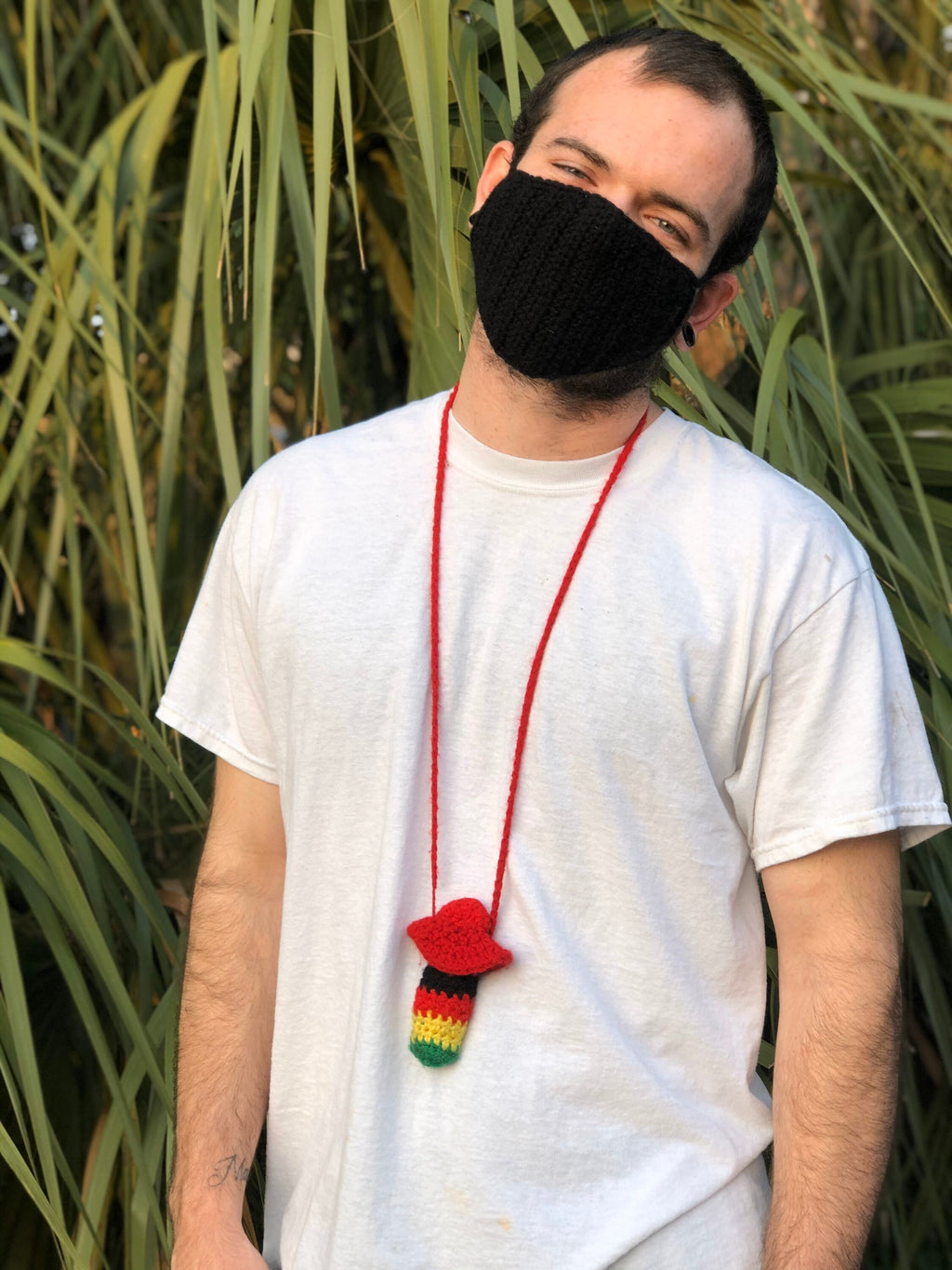 Handmade Rasta Mushroom Lighter Leash Necklace | Handmade Rasta Mushroom Chapstick Holder Necklace