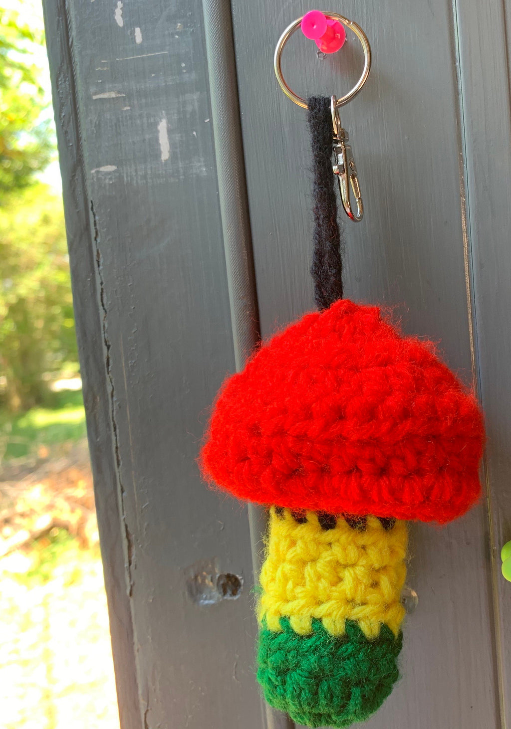 Handmade Rasta Mushroom Lighter Leash Keychain