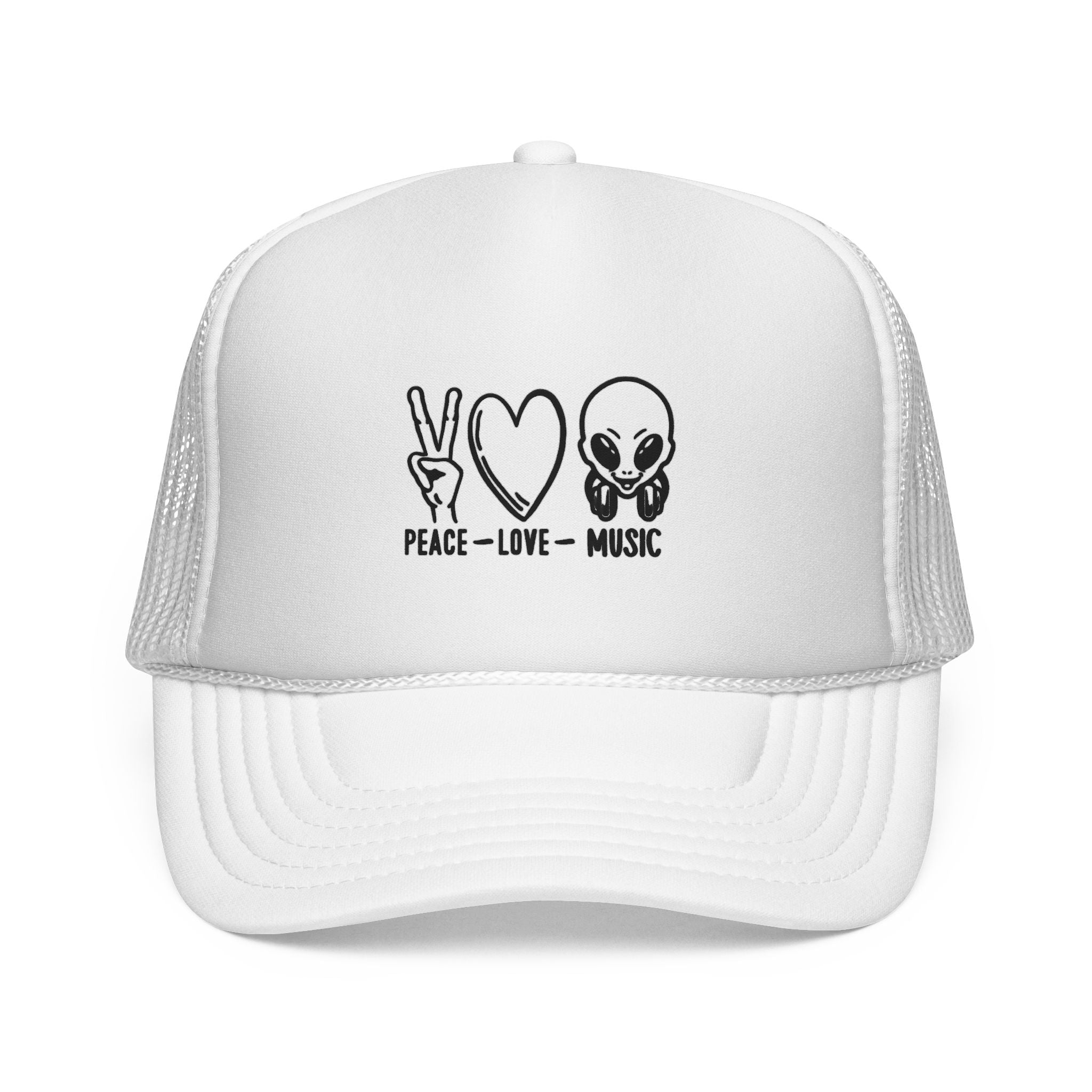 Peace Love Music Trucker Cap – Retro Festival Hat