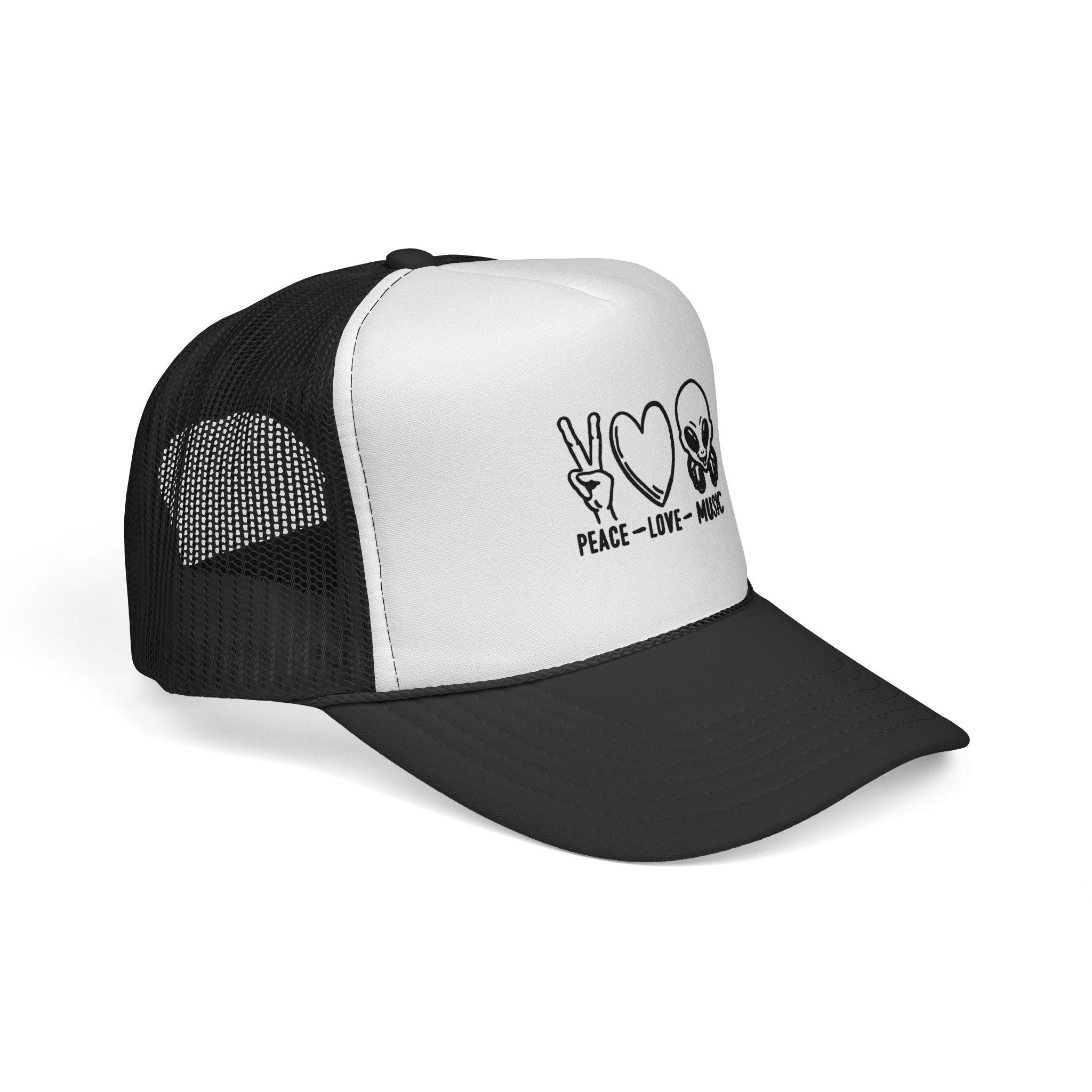 Peace Love Music Trucker Cap – Retro Festival Hat
