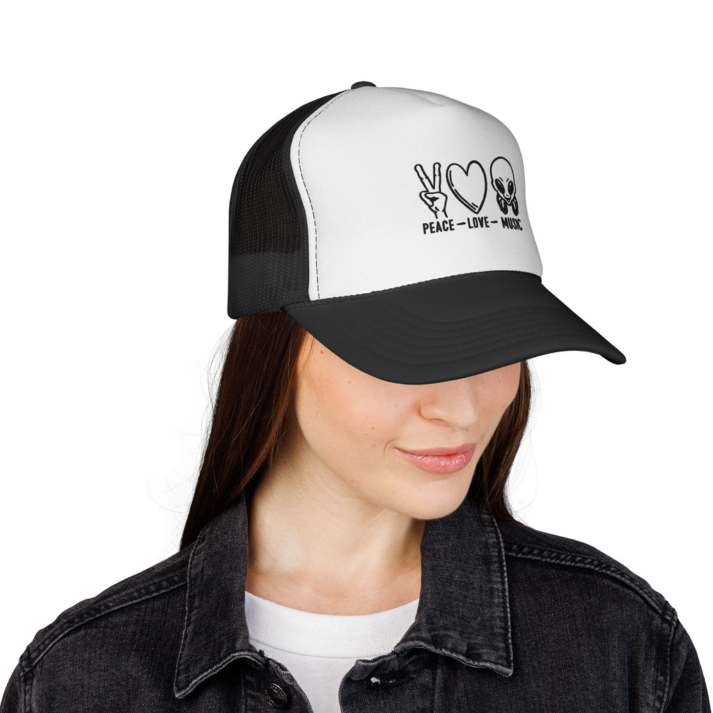 Peace Love Music Trucker Cap – Retro Festival Hat