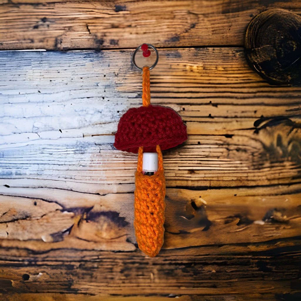Handmade Crochet Mushroom Lighter Keychain | Chapstick Holder