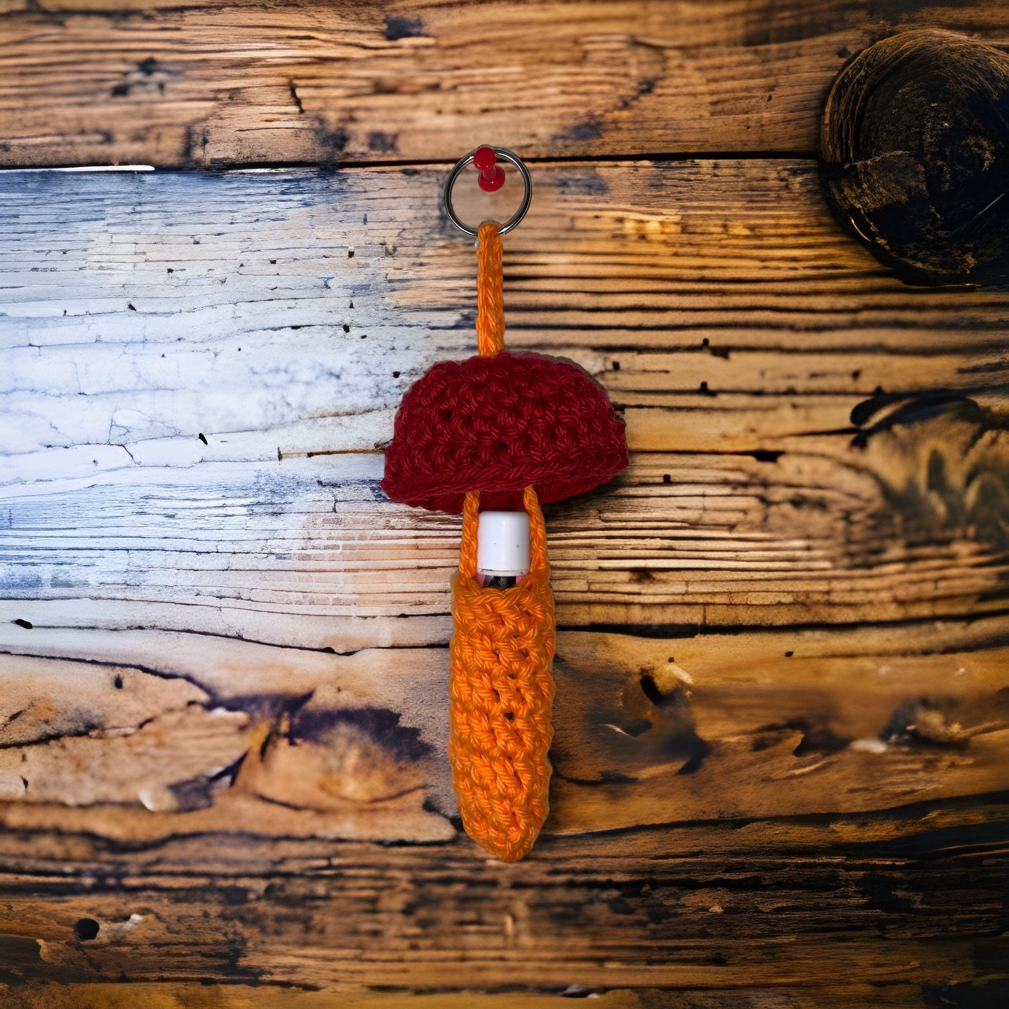 Handmade Crochet Mushroom Lighter Keychain | Chapstick Holder