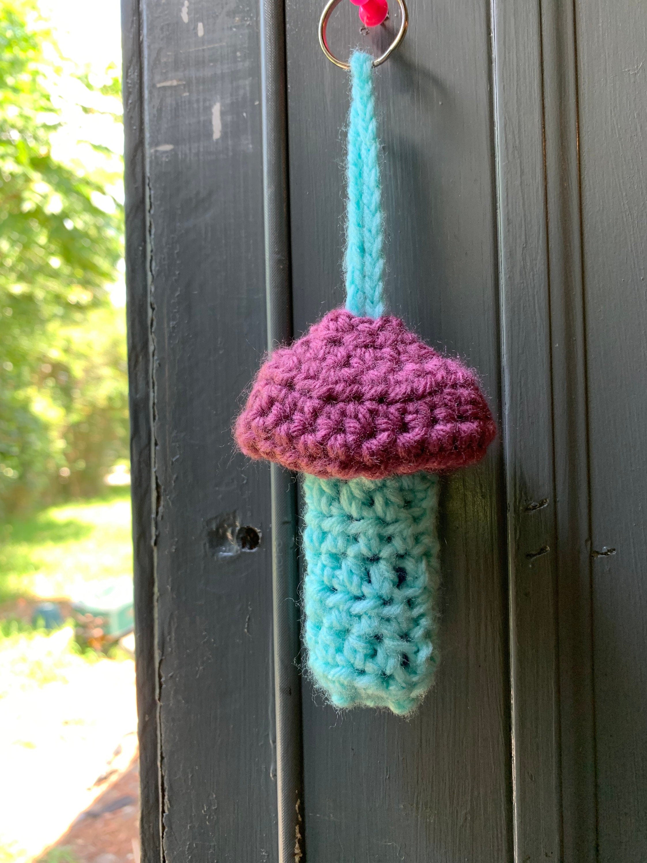 Handmade Crochet Mushroom Lighter Keychain | Chapstick Holder