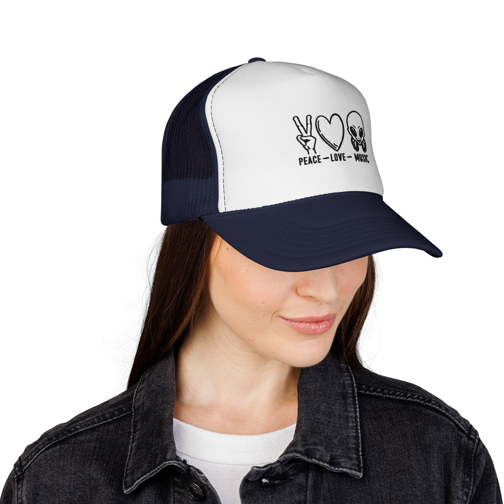Peace Love Music Trucker Cap – Retro Festival Hat