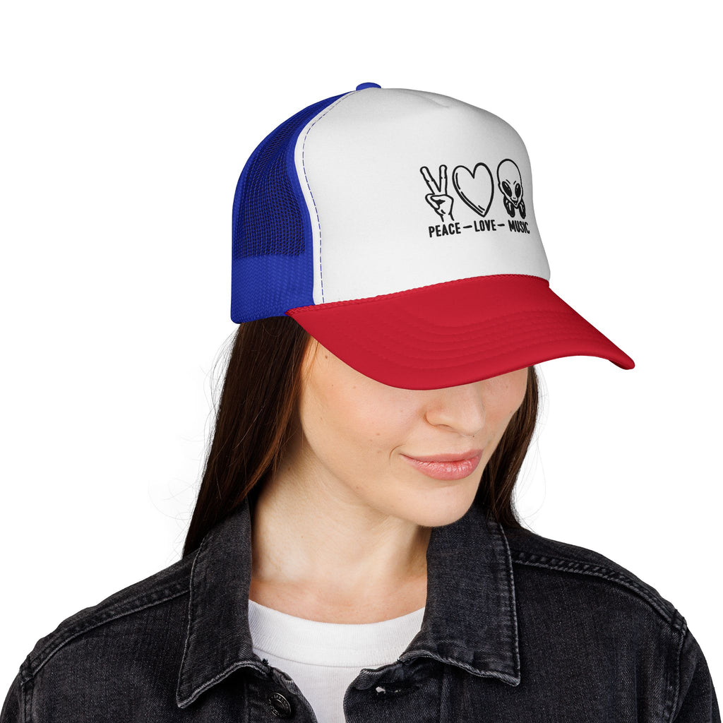Peace Love Music Trucker Cap – Retro Festival Hat