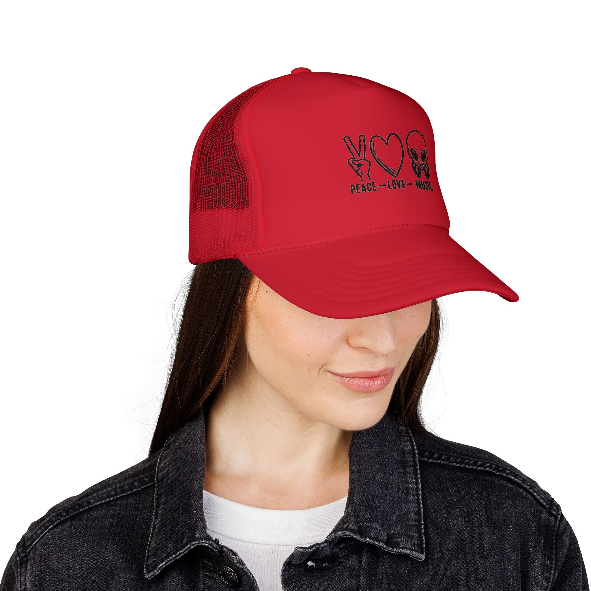 Peace Love Music Trucker Cap – Retro Festival Hat