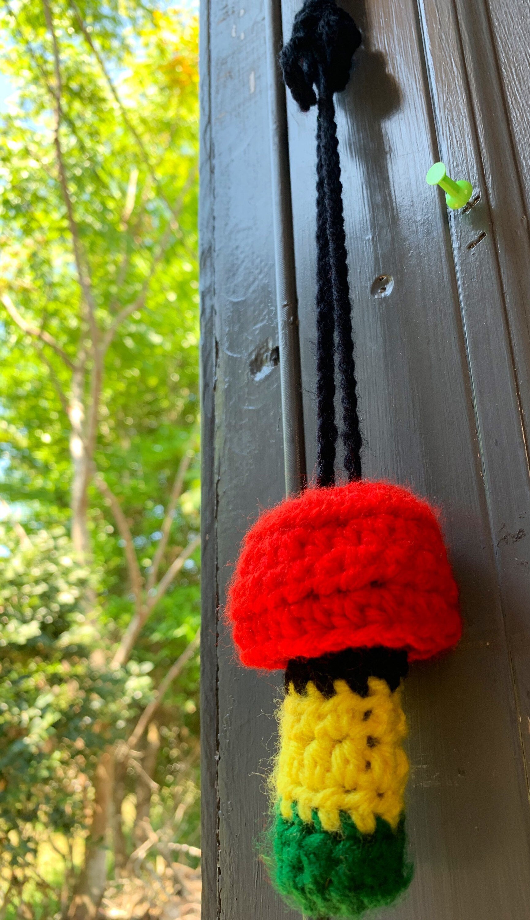 Handmade Rasta Mushroom Lighter Leash Necklace | Handmade Rasta Mushroom Chapstick Holder Necklace