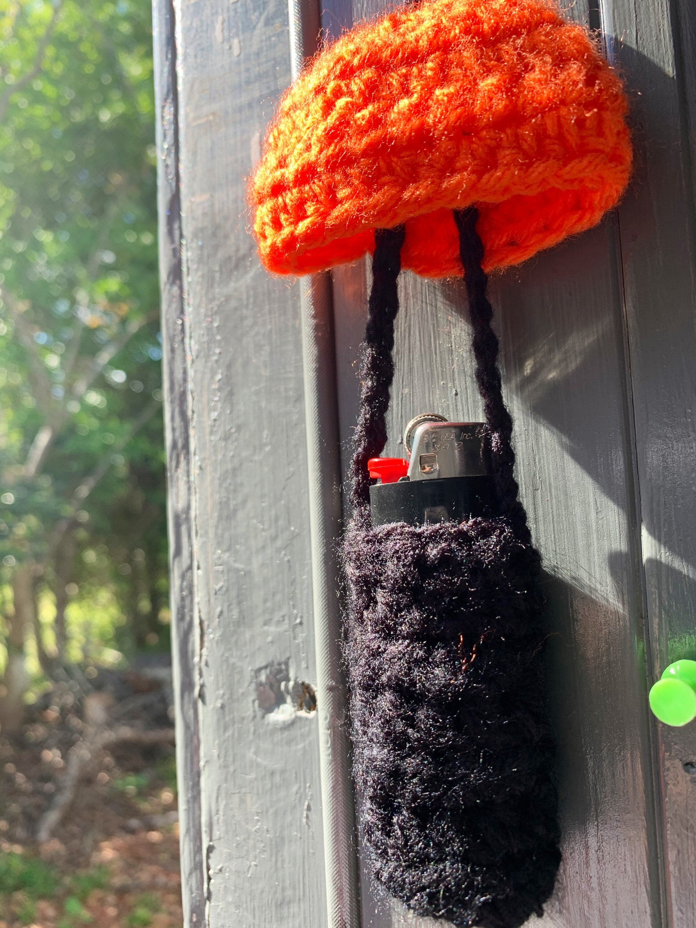 Handmade Crochet Mushroom Lighter Keychain | Chapstick Holder