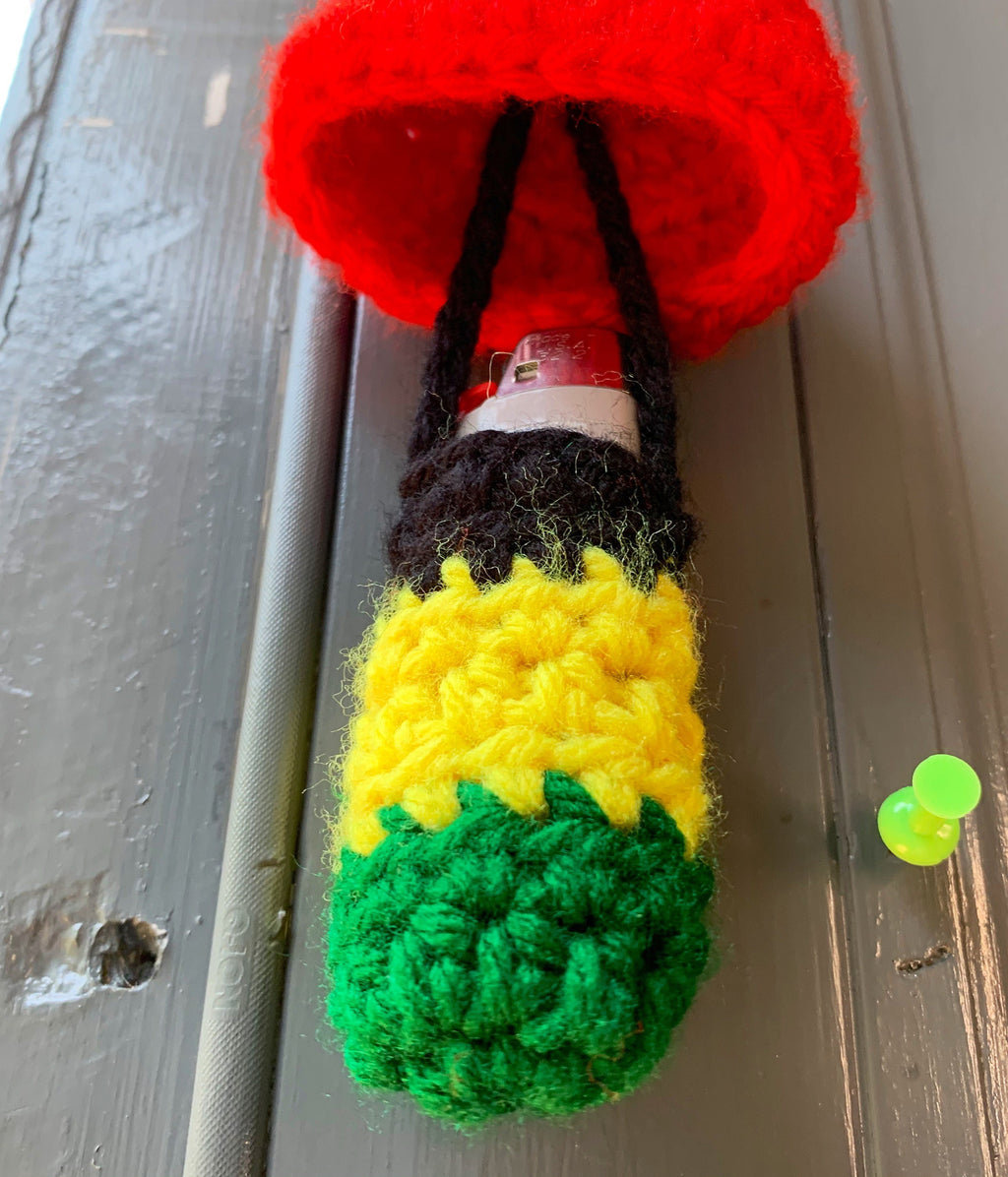 Handmade Rasta Mushroom Lighter Leash Necklace | Handmade Rasta Mushroom Chapstick Holder Necklace