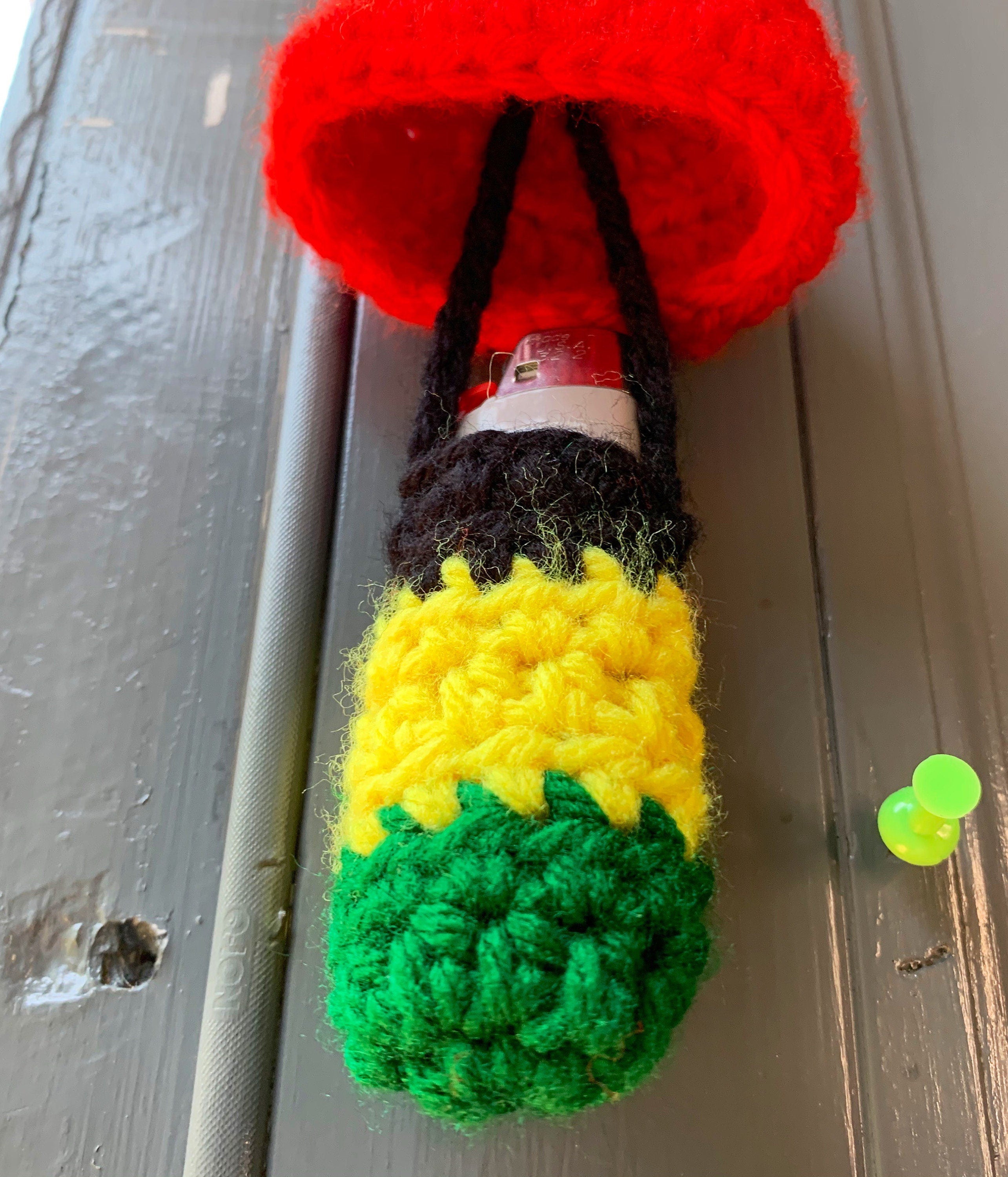 Handmade Rasta Mushroom Lighter Leash Necklace | Handmade Rasta Mushroom Chapstick Holder Necklace