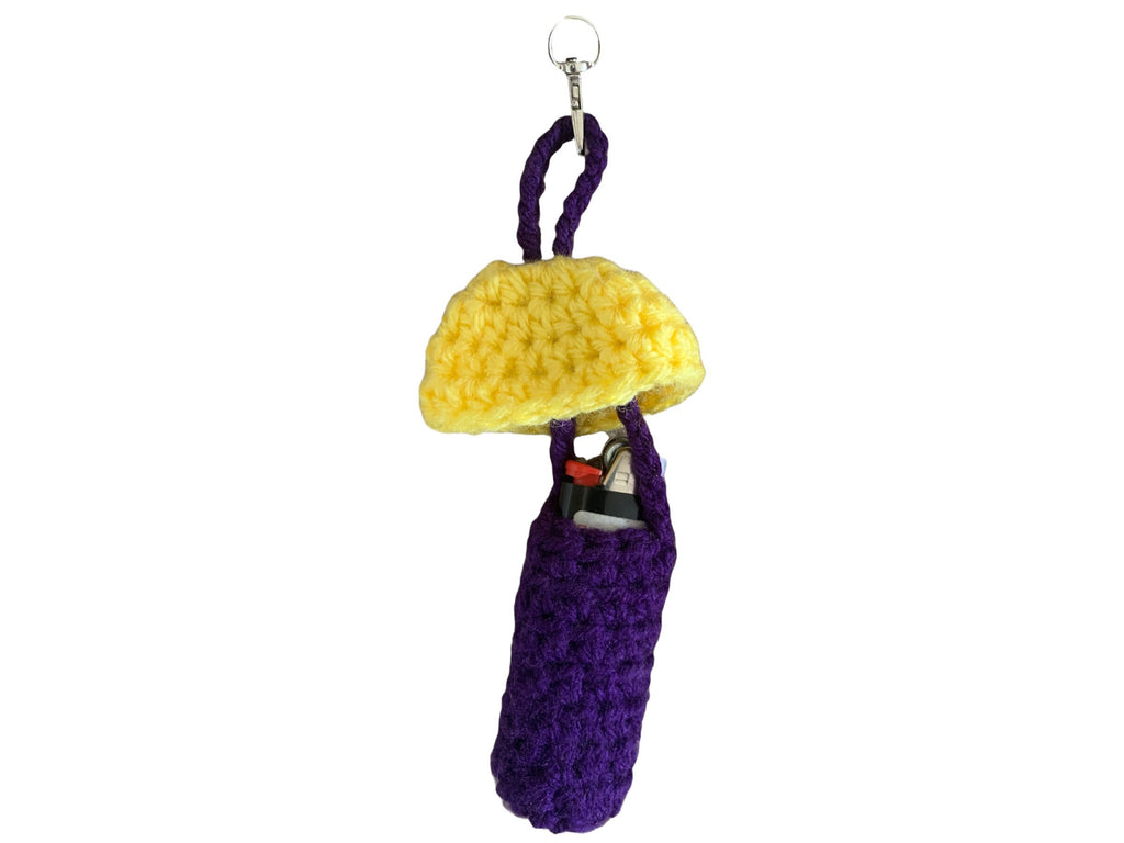 Handmade Crochet Mushroom Lighter Keychain | Chapstick Holder